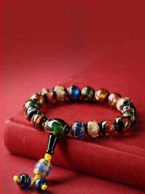 Гривна от глазирано стъкло, дворцов стил, унисекс, ръчна изработка, геометричен дизайн