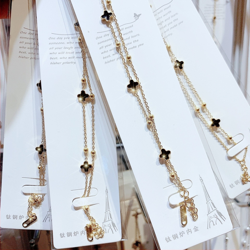 Гривна от титаниева стомана с мотив четирилистна детелина, Seiko обработка, марка Light Dust, дамска модна бижутерия