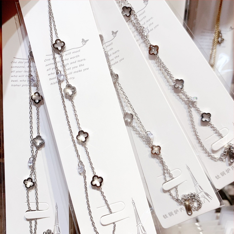 Гривна от титаниева стомана с мотив четирилистна детелина, Seiko обработка, марка Light Dust, дамска модна бижутерия