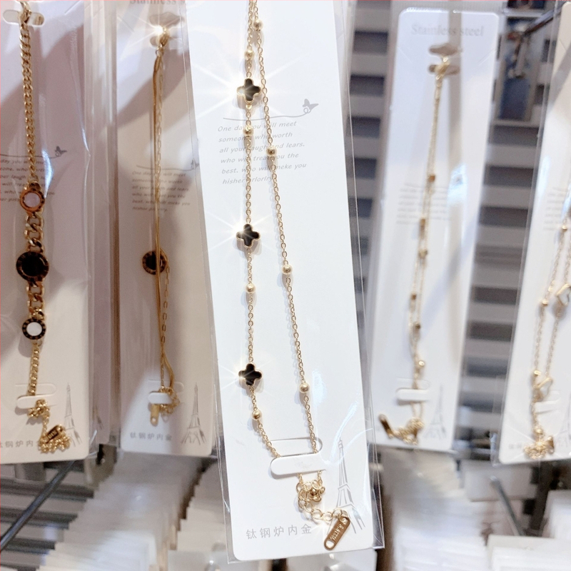 Гривна от титаниева стомана с мотив четирилистна детелина, Seiko обработка, марка Light Dust, дамска модна бижутерия