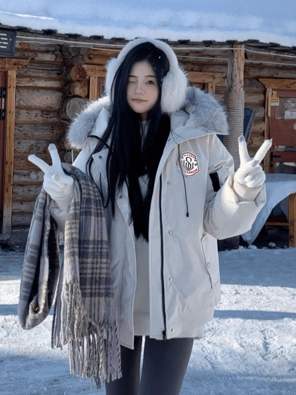 Парка с качулка и яка от изкуствен пух, свободен силует, цип, полиестерна тъкан