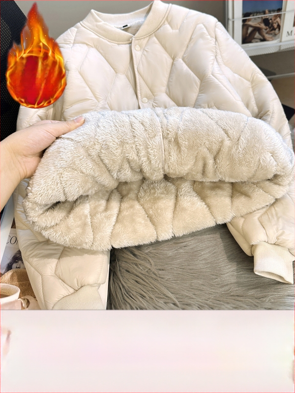 Дамско късо Chenille памук палто с подплата от плюш, поло яка, дълги ръкави, еднобортно закопчаване, пълнеж изкуствен коприна-памук, Зима 2025