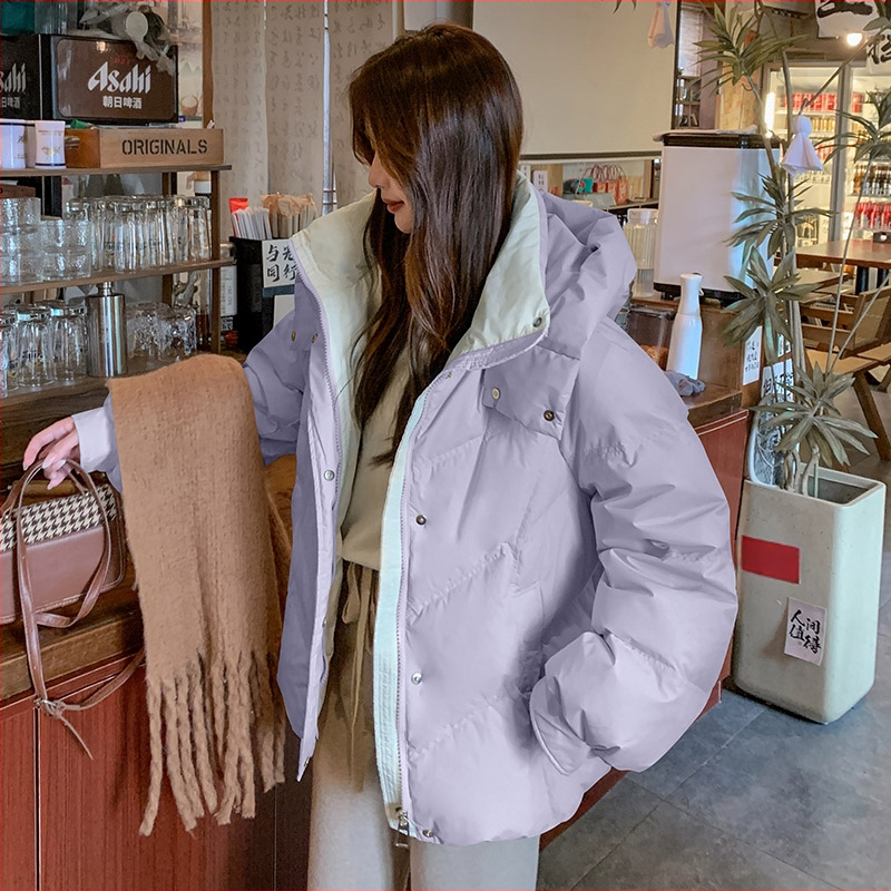 Дамско корейски стил памучно подплънено яке, ултра къс модел, принцес ръкави, поло яка, цип, Chenille плат, пълнител: изкуствен памук-коприн