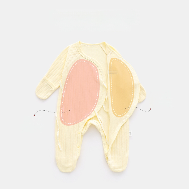 Новородено памучен ромпер с крачета, дълги ръкави, диагонално закопчаване и връзка