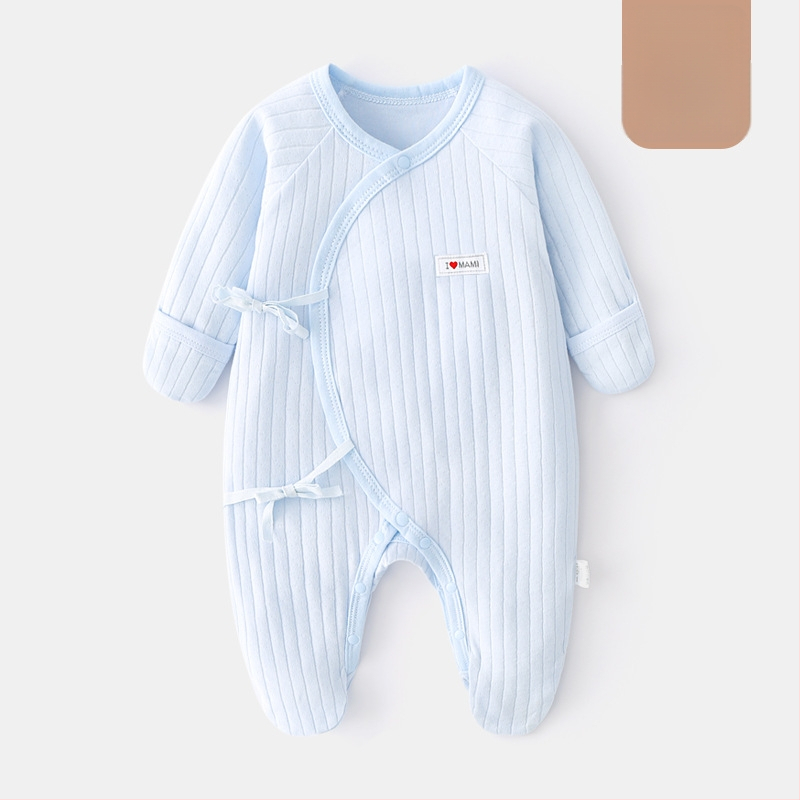 Новородено памучен ромпер с крачета, дълги ръкави, диагонално закопчаване и връзка