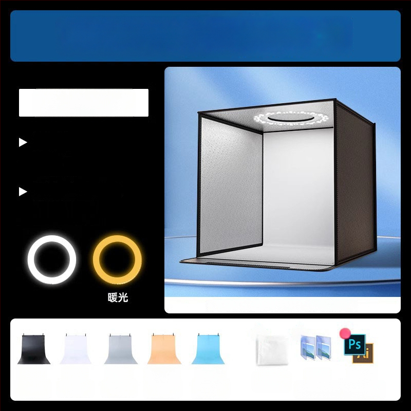 Kompakta studijas gaismas kaste ar saliekamu LED fona kastu, bez ēnām, piemērota still life un juvelierizstrādājumu fotografēšanai