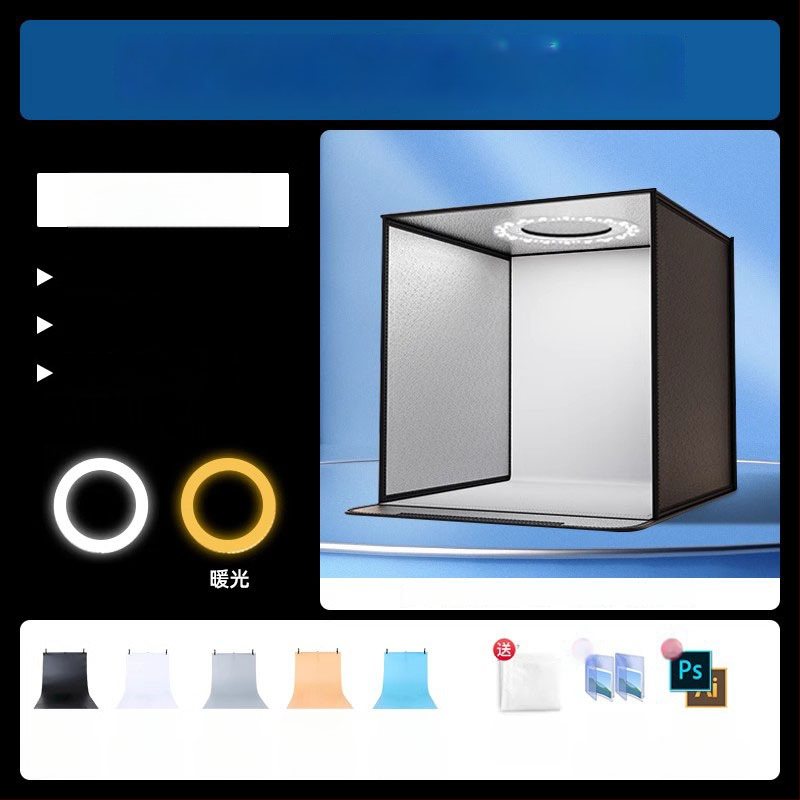 Kompakta studijas gaismas kaste ar saliekamu LED fona kastu, bez ēnām, piemērota still life un juvelierizstrādājumu fotografēšanai
