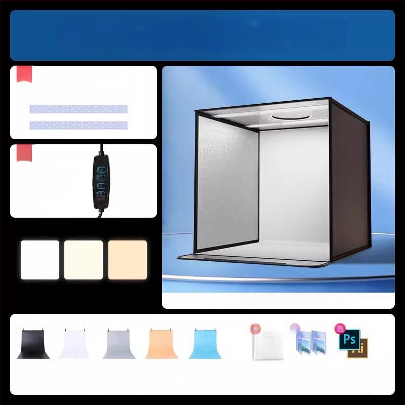 Kompakta studijas gaismas kaste ar saliekamu LED fona kastu, bez ēnām, piemērota still life un juvelierizstrādājumu fotografēšanai