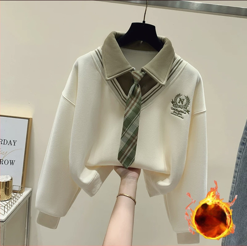 Meitenēm kokvilnas garām piedurknēm džemperis ar burtiem, korejas stilā, 57% kokvilna, Ziemas 2024