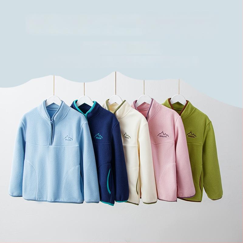 Bērnu fleece džemperis, universāls, garas piedurknes, bez kapuces, fleece audums ar poliesteres oderi, piemērots rudens-ziemas pavasarim