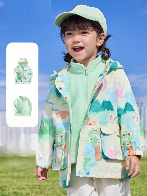 Unisex fleece divu gabalu komplekts ar kapuci – kamuflāžas raksts, poliestera audums un pilda, bērniem vecumā 3–8 gadiem, saglabā siltumu un pasargā no vēja