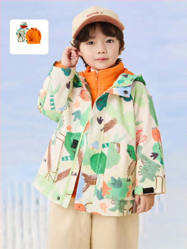 Unisex fleece divu gabalu komplekts ar kapuci – kamuflāžas raksts, poliestera audums un pilda, bērniem vecumā 3–8 gadiem, saglabā siltumu un pasargā no vēja