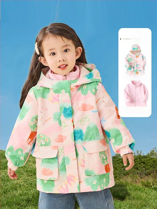 Unisex fleece divu gabalu komplekts ar kapuci – kamuflāžas raksts, poliestera audums un pilda, bērniem vecumā 3–8 gadiem, saglabā siltumu un pasargā no vēja