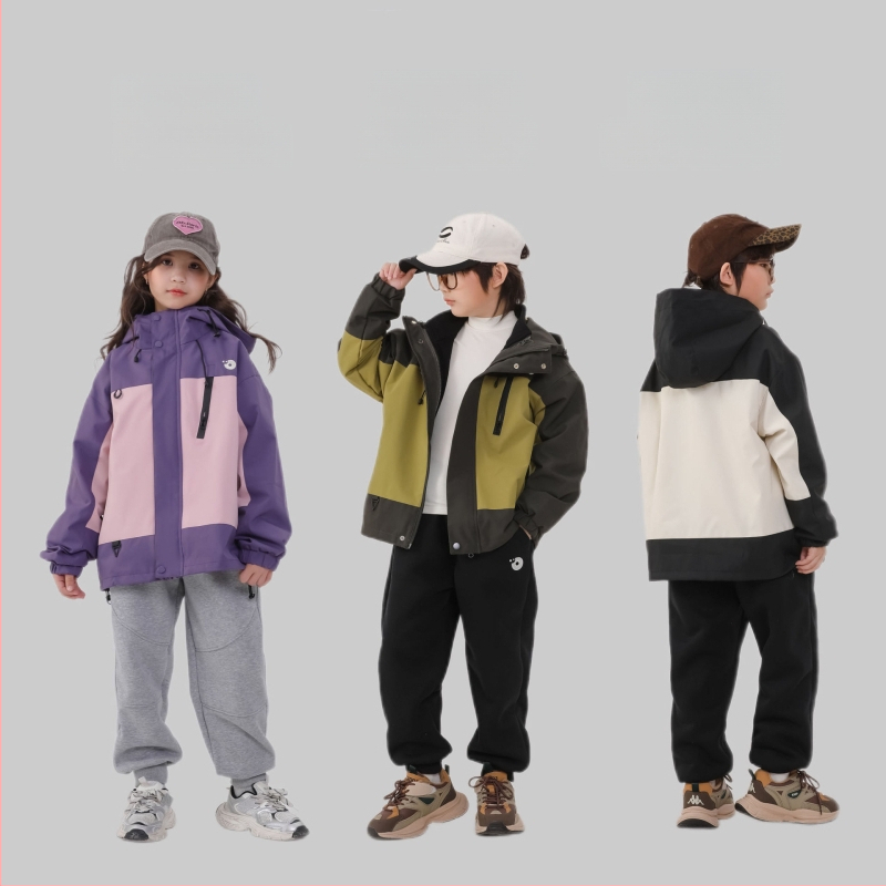 Bērnu ziemas jaka trīs vienā ar noņemamu flīsa odere, ūdensizturīga 1000 mm, elpojoša, pretvēja, ar kapuci