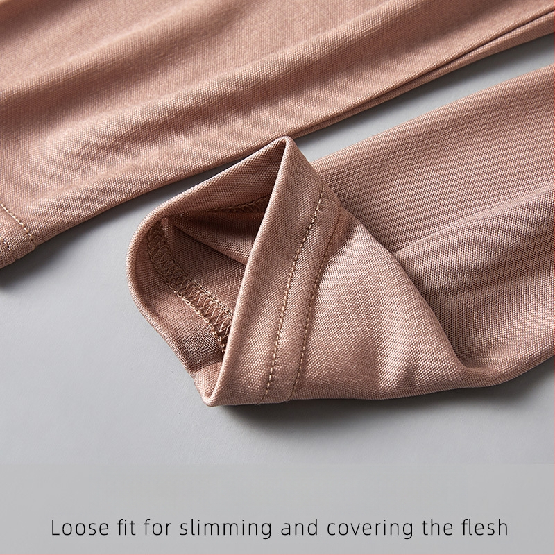 Νυχτερινό φόρεμα από Mulberry Silk, στρογγυλός λαιμός, μακριά μανίκια, φαρδιά γραμμή, μεσαίου μήκους, διαπνέουσα