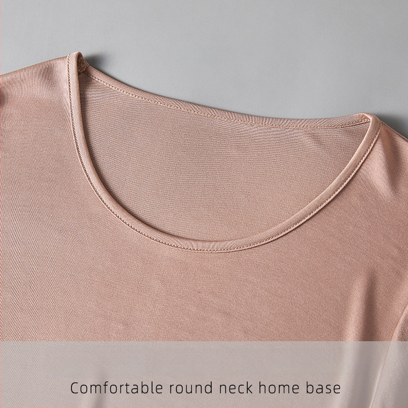 Νυχτερινό φόρεμα από Mulberry Silk, στρογγυλός λαιμός, μακριά μανίκια, φαρδιά γραμμή, μεσαίου μήκους, διαπνέουσα