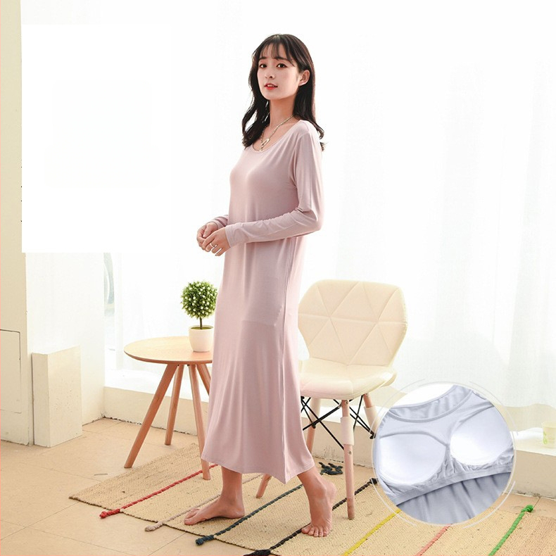 Νυχτικό Modal με μακριά μανίκια, maxi γραμμή, χωρίς σουτιέν, σε χαλαρή εφαρμογή για οικιακή χρήση