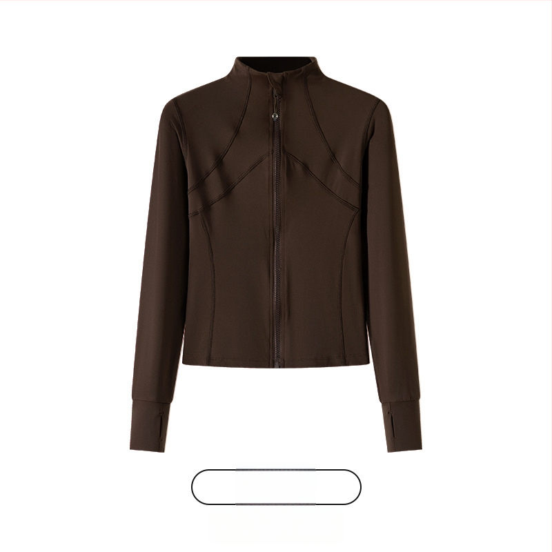 Moteriškas sportinis švarkas iš nailono ir spandekso, siauras siluetas, stovimas apykaklė su užtrauktuku, ilgomis rankovėmis, ilgis 50–65 cm