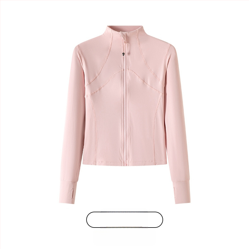 Moteriškas sportinis švarkas iš nailono ir spandekso, siauras siluetas, stovimas apykaklė su užtrauktuku, ilgomis rankovėmis, ilgis 50–65 cm