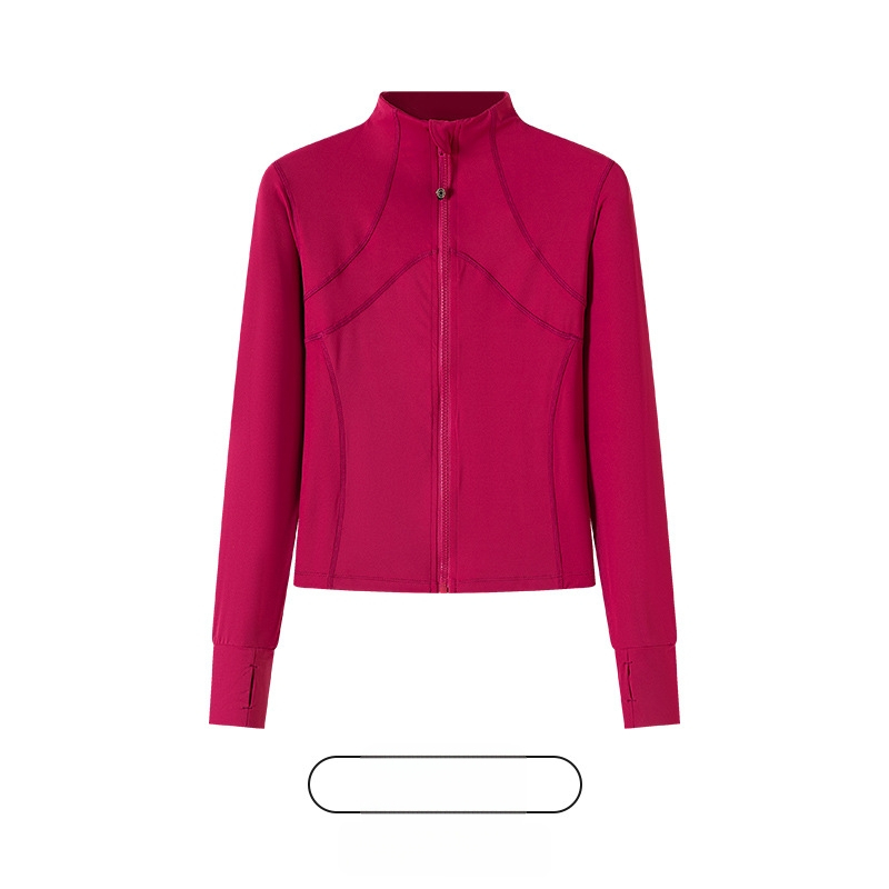 Moteriškas sportinis švarkas iš nailono ir spandekso, siauras siluetas, stovimas apykaklė su užtrauktuku, ilgomis rankovėmis, ilgis 50–65 cm