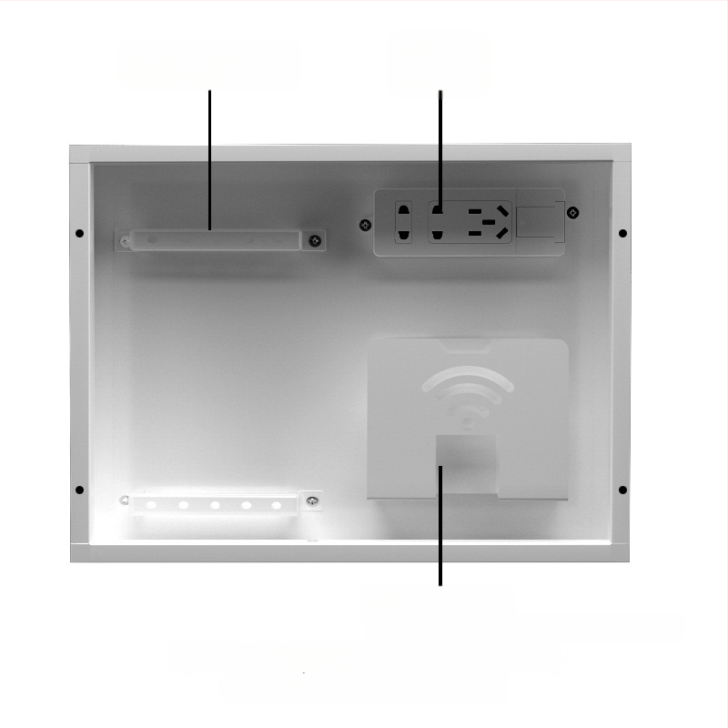 Cutie încastrată pentru joasă tensiune, cu modul multimedia pentru fibră optică, pentru utilizare în interior. Brand Minaem/Monsan. Carcasă și capac din ABS.