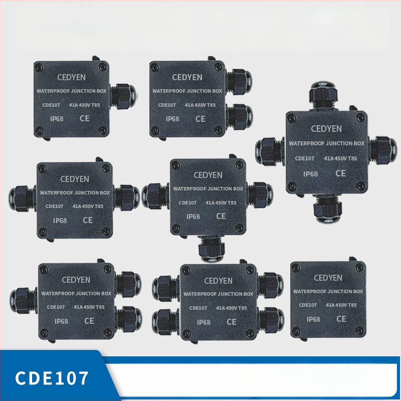 Ūdensizturīga savienojumu kaste CDE107 – kabelu savienojumiem, čipu kastītei un iegravētā lampas savienojumam, polykarbonāta korpuss