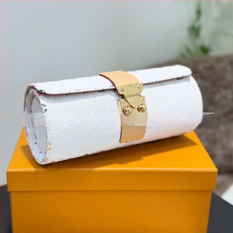 Цилиндрично оформена кутия за часовници и бижута от износоустойчива кожа, луксозен стил, голям капацитет; 100 броя; внос: Не; печат на лого: Не е възможен; персонализация: Не; пуск: Пролет 2025