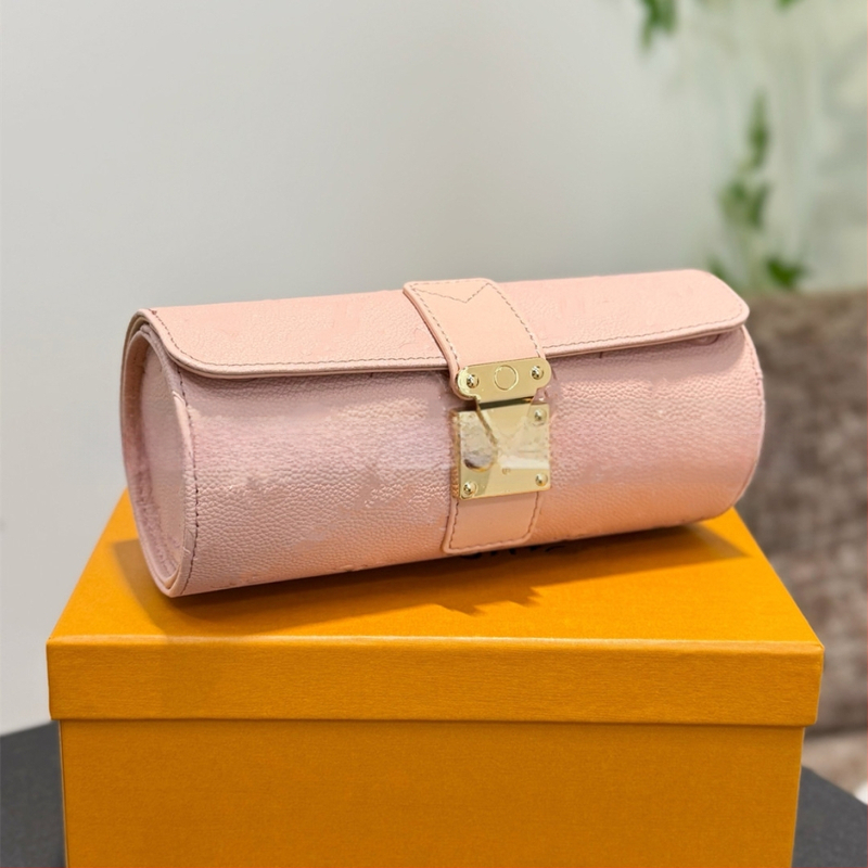 Цилиндрично оформена кутия за часовници и бижута от износоустойчива кожа, луксозен стил, голям капацитет; 100 броя; внос: Не; печат на лого: Не е възможен; персонализация: Не; пуск: Пролет 2025