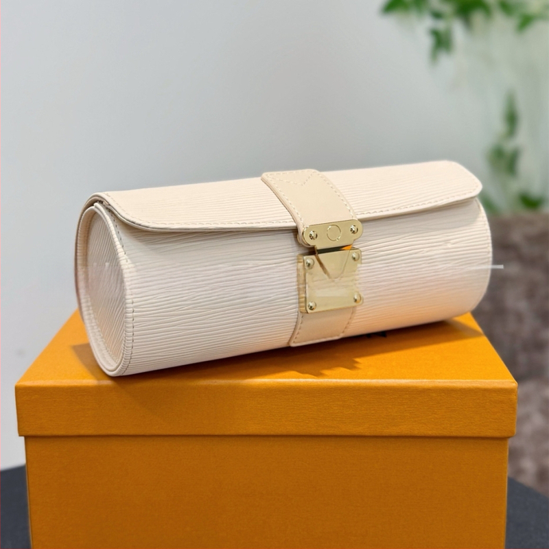 Цилиндрично оформена кутия за часовници и бижута от износоустойчива кожа, луксозен стил, голям капацитет; 100 броя; внос: Не; печат на лого: Не е възможен; персонализация: Не; пуск: Пролет 2025