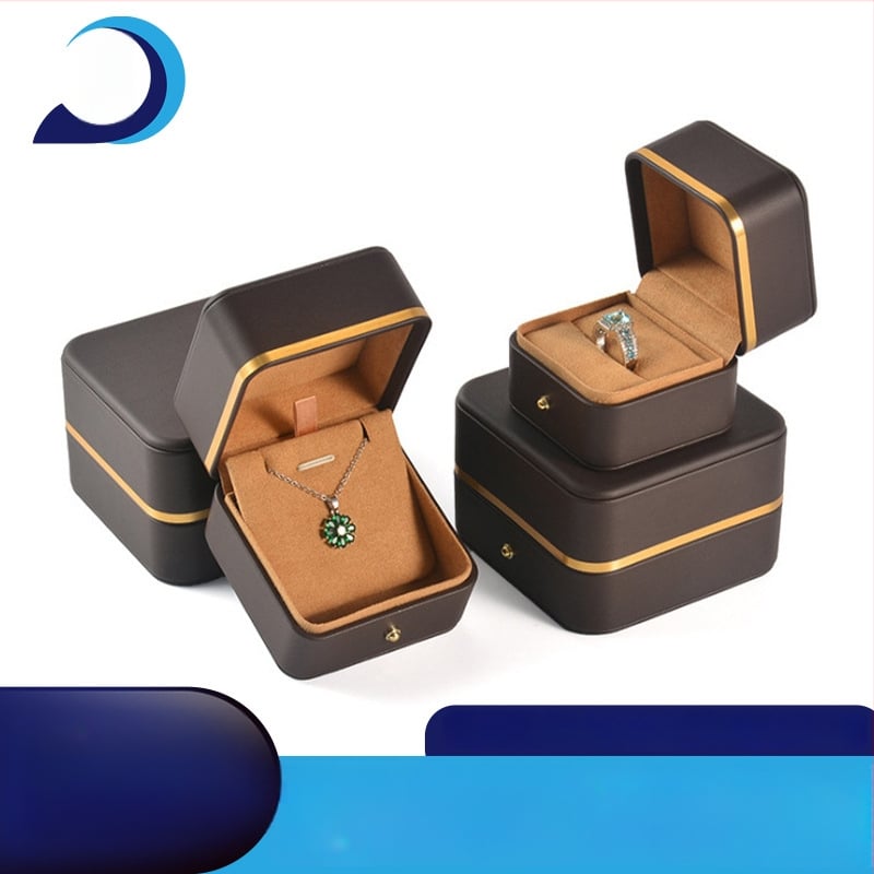 Κουτί για δαχτυλίδια και κολιέ – αποθήκευση κοσμημάτων με στρογγυλεμένες γωνίες, χρυσή άκρη, χρυσή αγκράφα, σύνθετο υλικό, κουτί συσκευασίας, DH