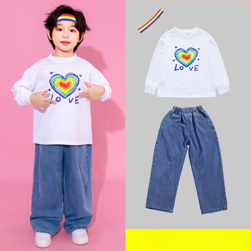 Детски сценичен костюм за групово изпълнение и етнически танц, есен 2024, за деца 3–8 г, памучно платно с 20% полиестер, меко обработване