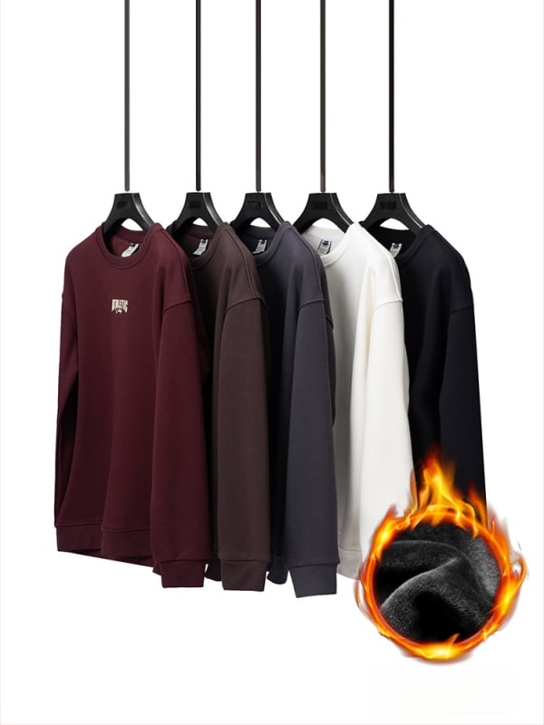 Džemperis su fliso pamušalu, storas ir šiltas – apvalus kaklo iškirptė, ilgos rankovės, laisvas kirpimas