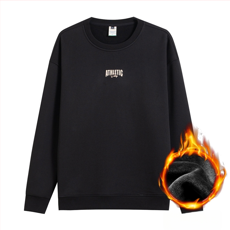 Džemperis su fliso pamušalu, storas ir šiltas – apvalus kaklo iškirptė, ilgos rankovės, laisvas kirpimas