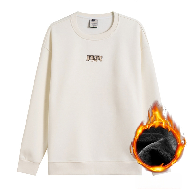 Džemperis su fliso pamušalu, storas ir šiltas – apvalus kaklo iškirptė, ilgos rankovės, laisvas kirpimas