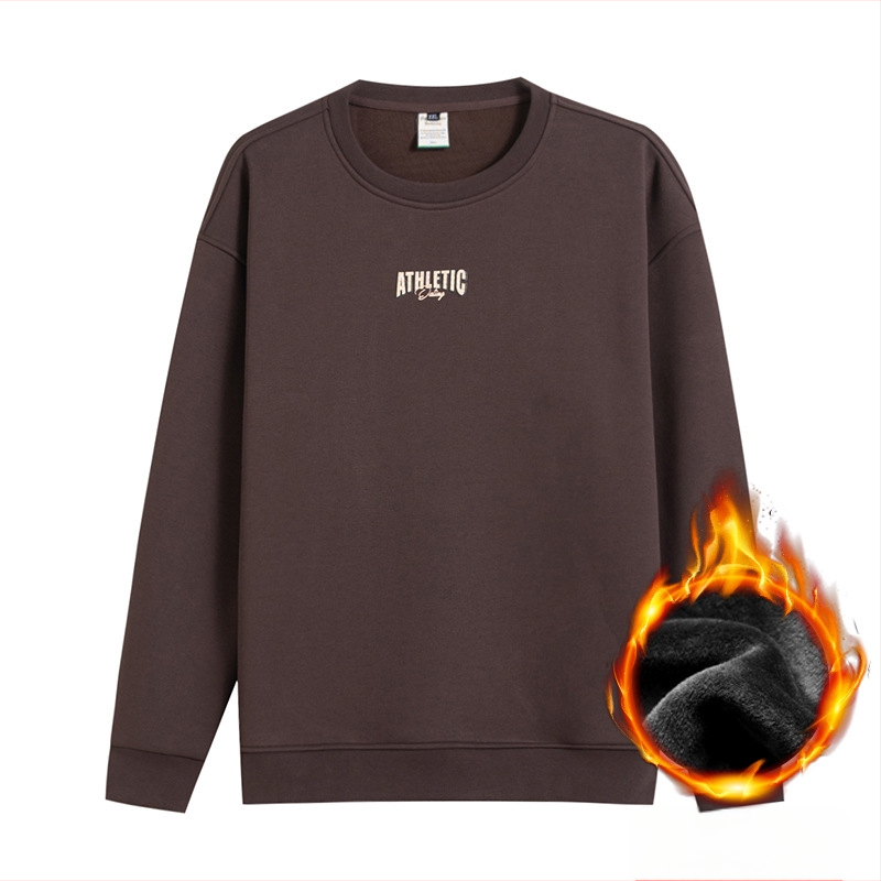 Džemperis su fliso pamušalu, storas ir šiltas – apvalus kaklo iškirptė, ilgos rankovės, laisvas kirpimas