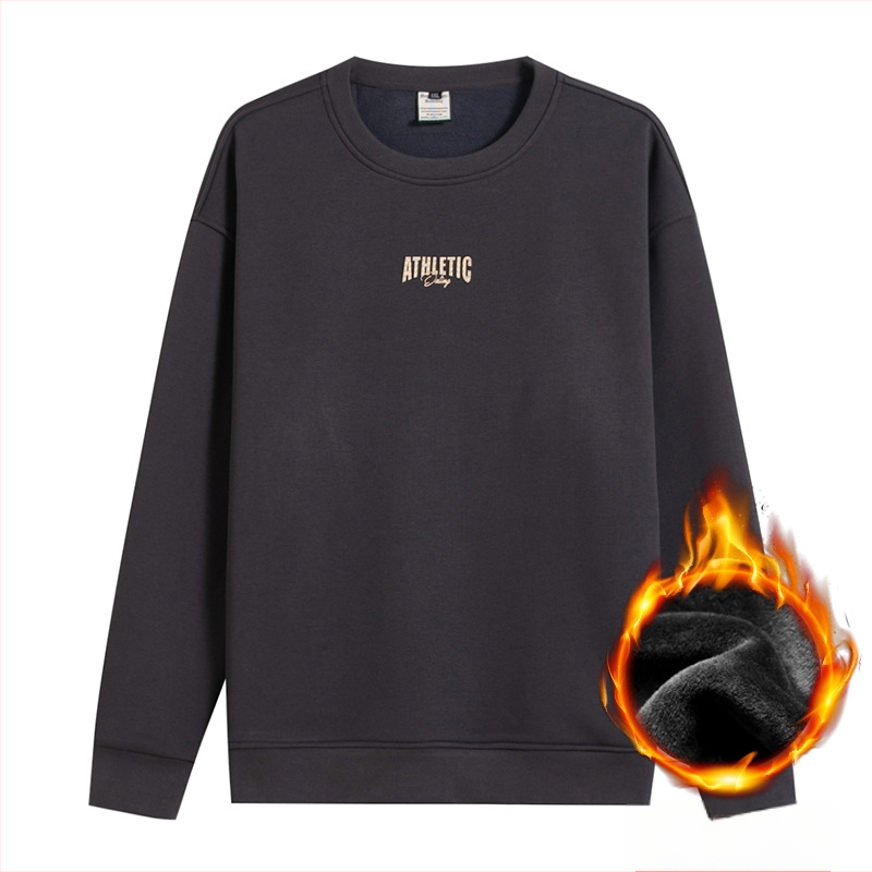 Džemperis su fliso pamušalu, storas ir šiltas – apvalus kaklo iškirptė, ilgos rankovės, laisvas kirpimas