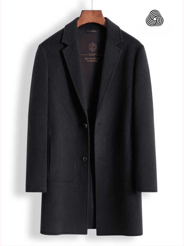 Двустранно вълнено палто, корейски стил, свободна кройка, еднобортно закопчаване, без колан, странични джобове, едноцветен модел, есен 2023