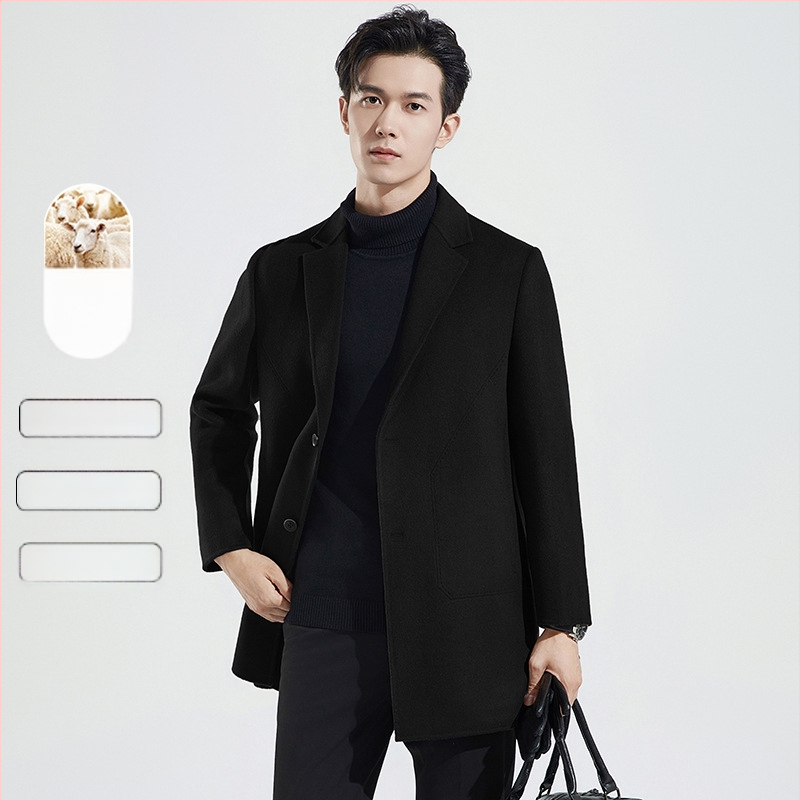 Двустранно вълнено палто, корейски стил, свободна кройка, еднобортно закопчаване, без колан, странични джобове, едноцветен модел, есен 2023