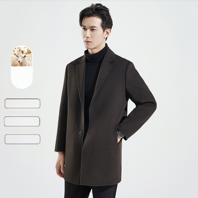 Двустранно вълнено палто, корейски стил, свободна кройка, еднобортно закопчаване, без колан, странични джобове, едноцветен модел, есен 2023