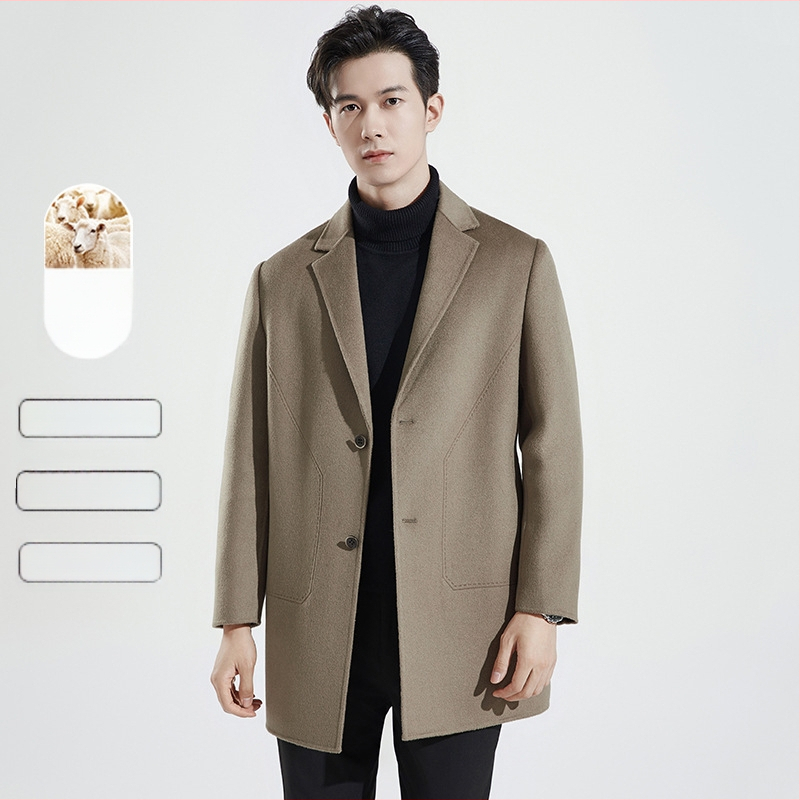 Двустранно вълнено палто, корейски стил, свободна кройка, еднобортно закопчаване, без колан, странични джобове, едноцветен модел, есен 2023