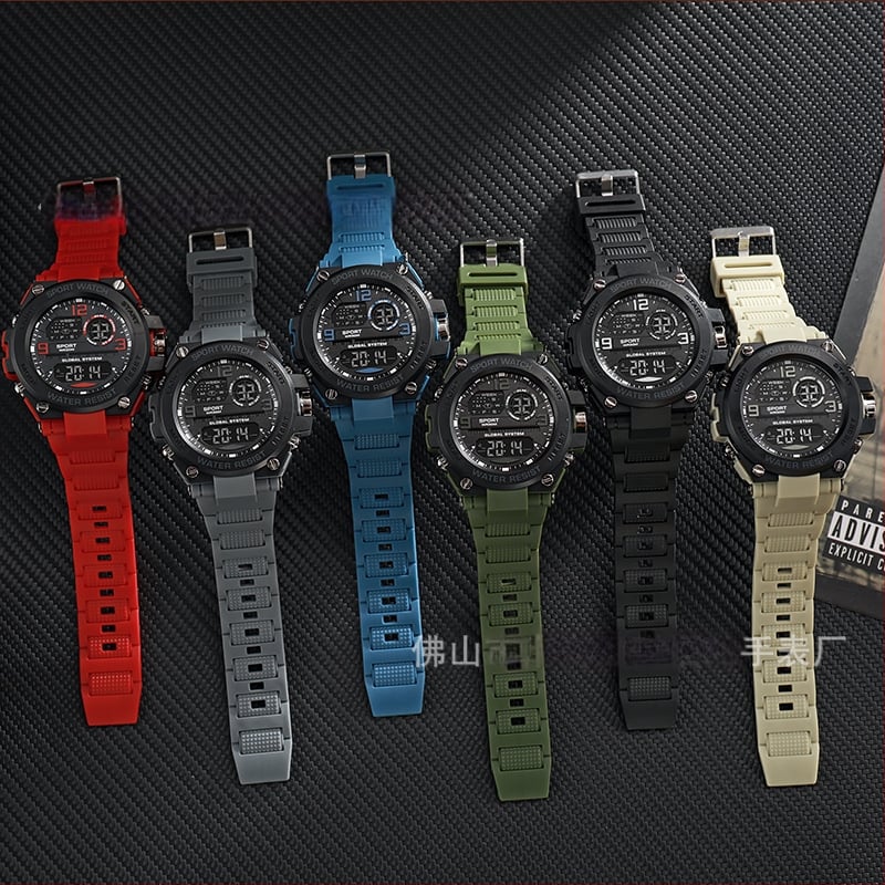 Ψηφιακό αθλητικό ρολόι με φωτιζόμενο χρονογράφο και ξυπνητήρι, αδιάβροχο μέχρι 10 μ., καντράν 43 mm, λουρί TPU, ηλεκτρονικός μηχανισμός