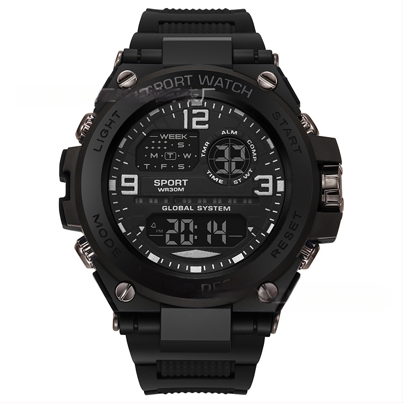 Ψηφιακό αθλητικό ρολόι με φωτιζόμενο χρονογράφο και ξυπνητήρι, αδιάβροχο μέχρι 10 μ., καντράν 43 mm, λουρί TPU, ηλεκτρονικός μηχανισμός