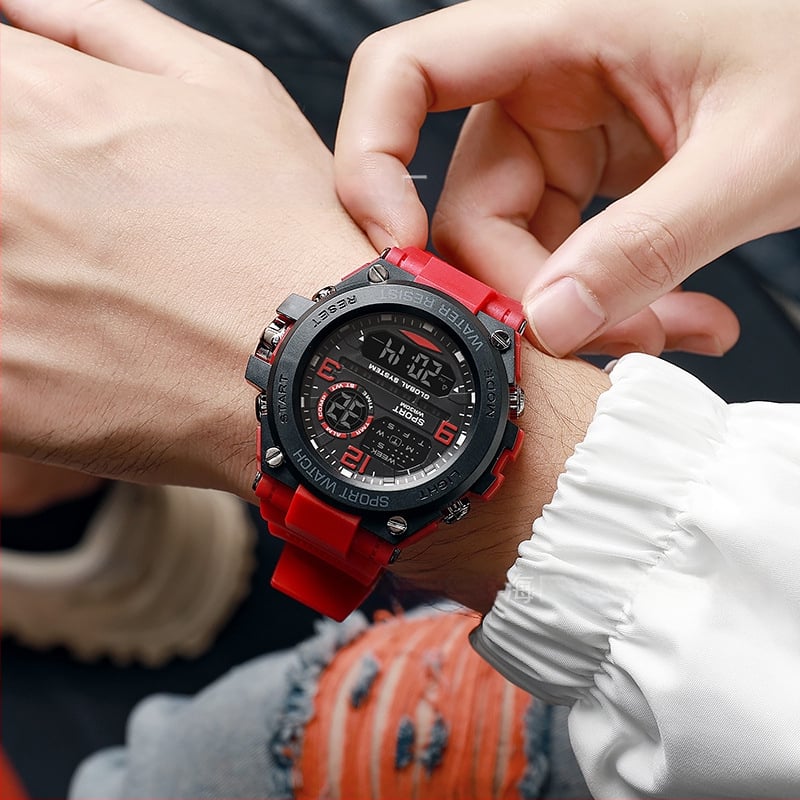 Ψηφιακό αθλητικό ρολόι με φωτιζόμενο χρονογράφο και ξυπνητήρι, αδιάβροχο μέχρι 10 μ., καντράν 43 mm, λουρί TPU, ηλεκτρονικός μηχανισμός