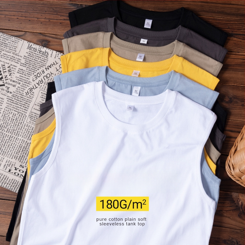 Vīriešu brīvi piegriezta kokvilnas T-krekls bez piedurknēm, 100% kokvilna, apaļš gals, vasara