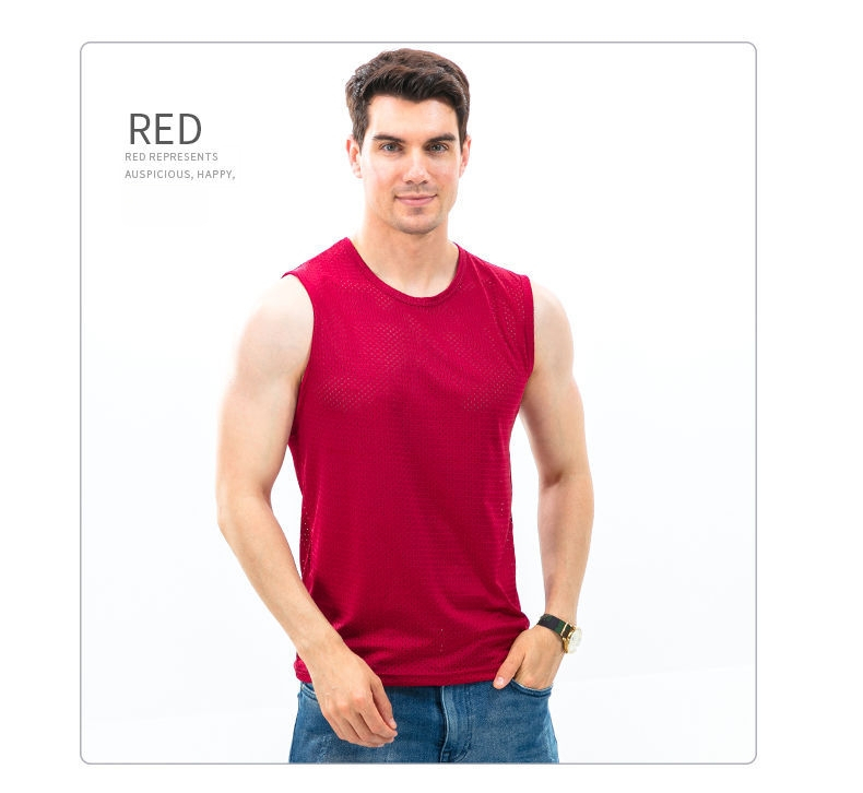 Sietiņveida bez piedurknēm sporta veste, brīvs piegriezums, ice-silk audums, vasara, poliesters 95%