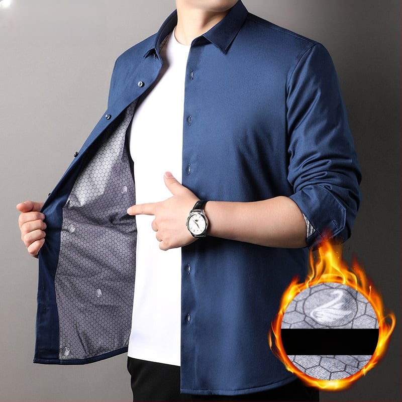 Vyriniai marškiniai su žąsų pūkų užpildais, Modal audinys, kvadratinė apykaklė, ilgos rankovės, prigludęs kirpimas, žiema 2024