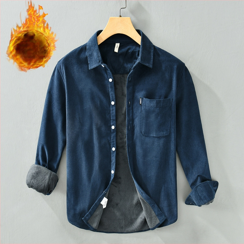 Vyriniai marškiniai, medvilnė, fliso pamušalas, ilgos rankovės, apykaklė su klopomis