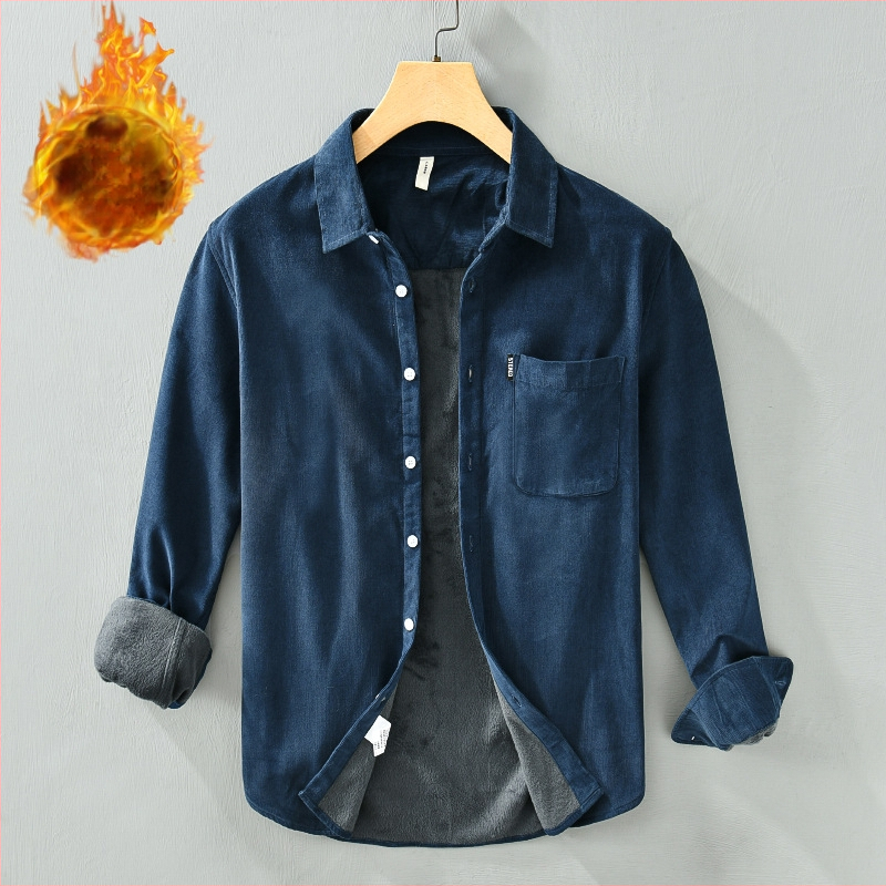 Vyriniai marškiniai, medvilnė, fliso pamušalas, ilgos rankovės, apykaklė su klopomis