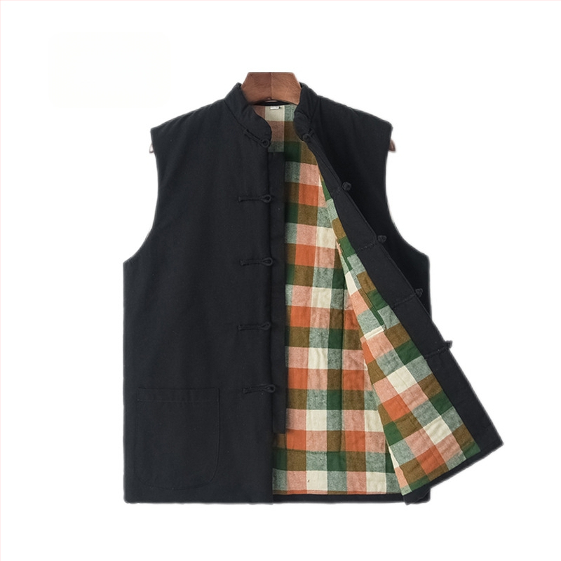 Pamut töltött mellény kínai stílusban, laza szabás, vastag pamut töltet, pamut főanyag