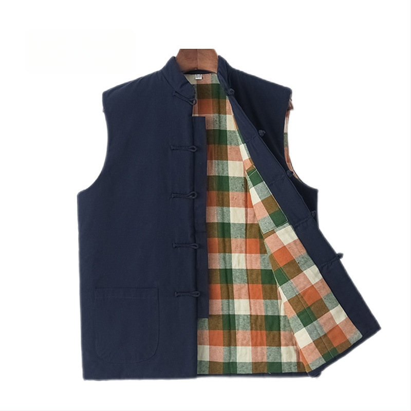 Pamut töltött mellény kínai stílusban, laza szabás, vastag pamut töltet, pamut főanyag